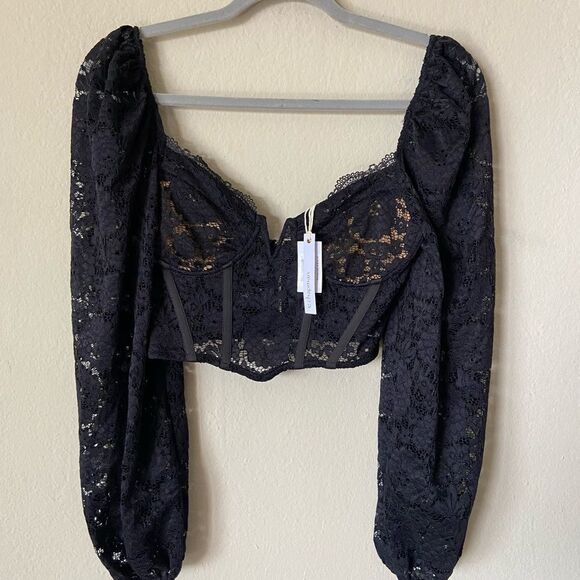 NWT V. Chapman Delphine Black Top Lace Blouse Size 0 - Picture 7 of 11